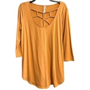 Zenana Premium Women's Top Stretch Strappy‎ Scoop Neck 3/4 Sleeve Mustard Large
